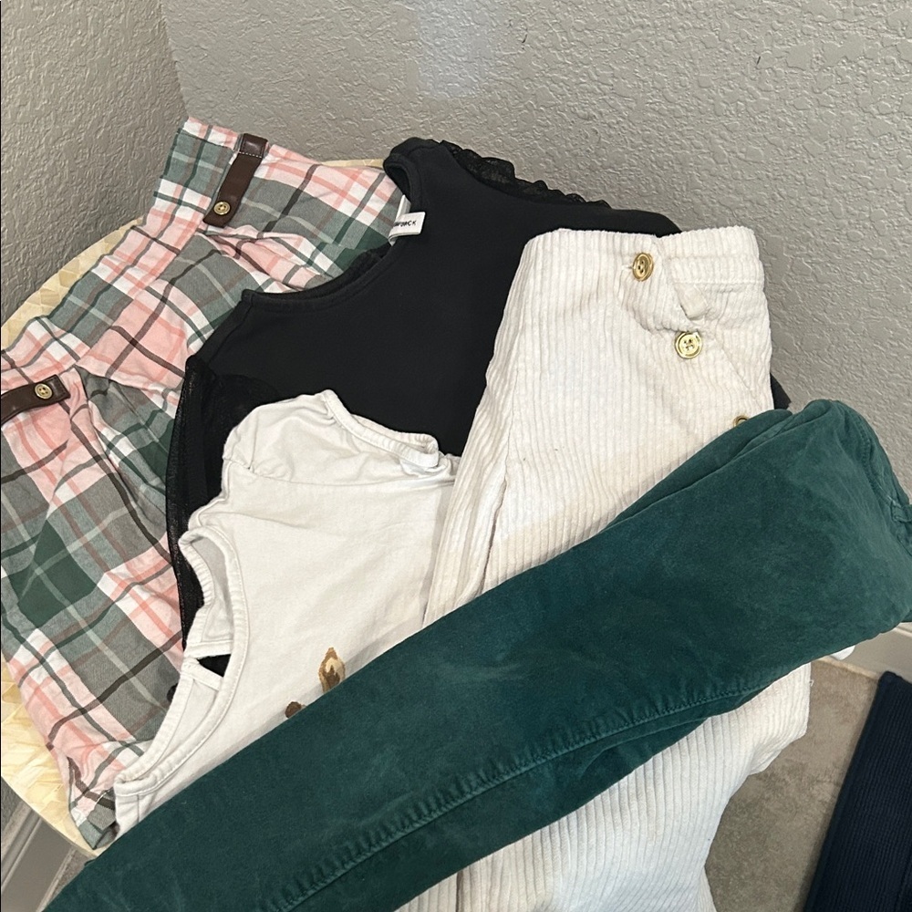 Janie and Jack Stylish Clothing Bundle with Plaid, Black, and Green Pieces